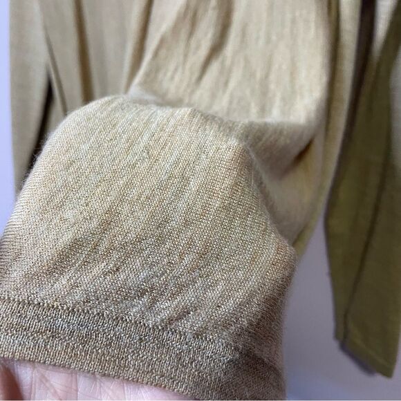 Lands' End 100% Merino Wool Cardigan Sweater Tan Button Long Sleeve Pockets S - Picture 2 of 9